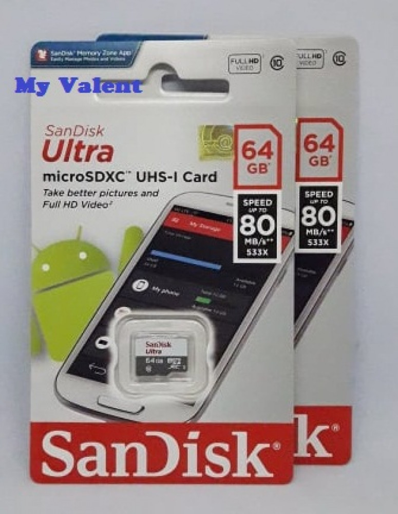 Micro SD Sandisk Ultra 64GB Class 10 80Mb/s